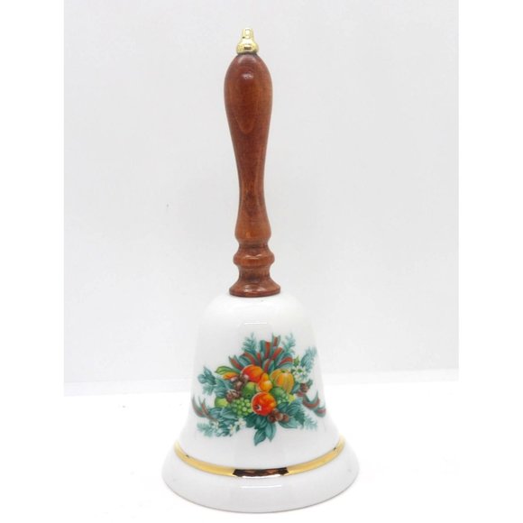 Avon Other - Avon Christmas Bell Porcelain with Wood Handle Gold Trim 1985 NOS